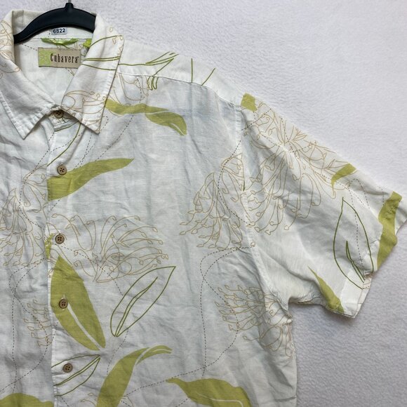 Cubavera Shirt Mens XL White Short Sleeve Floral Linen Blend Button Up - Picture 2 of 11